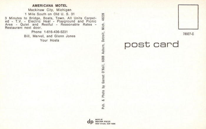 Americana Motel - Old Post Card